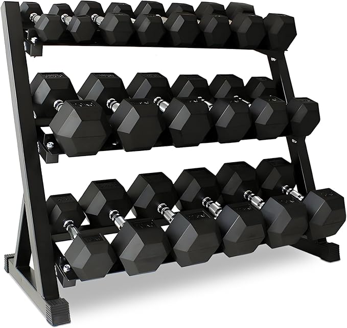 Rubber Hex Dumbbell Set with Rack