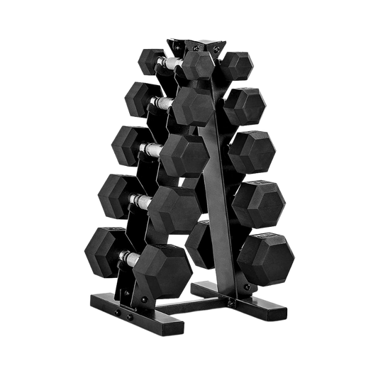 Rubber Hex Dumbbell Set with Rack